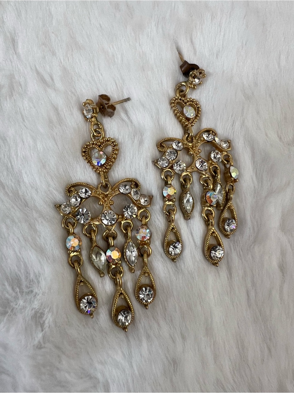 Gold-Tone Crystal Chandelier Heart Drop Earrings - Gold